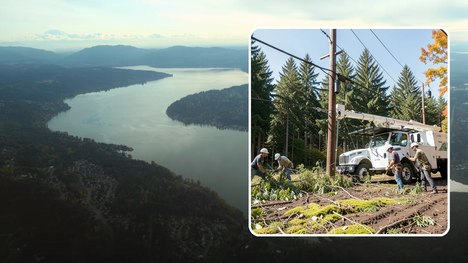 Utility line clearance pruning in Sammamish, King County, WA - Pruning to maintain safe clearance between trees and utility lines.