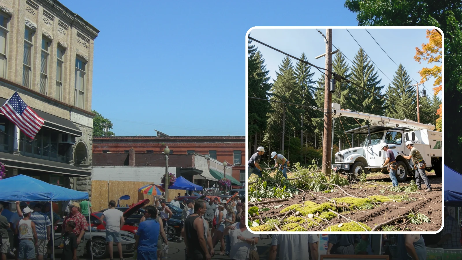 Utility line clearance pruning in Snohomish, Snohomish County, WA - Pruning to maintain safe clearance between trees and utility lines.