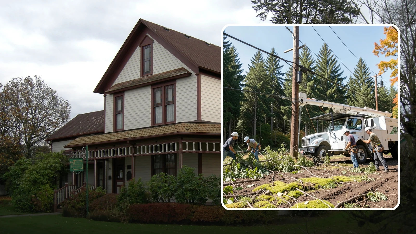 Utility line clearance pruning in Sumner, Pierce County, WA - Pruning to maintain safe clearance between trees and utility lines.
