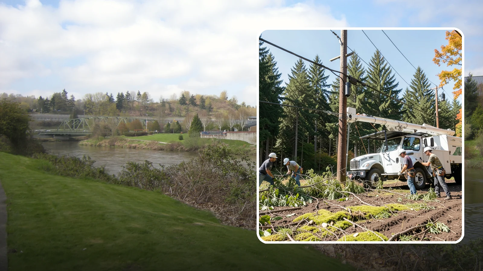Utility line clearance pruning in Tukwila, King County, WA - Pruning to maintain safe clearance between trees and utility lines.