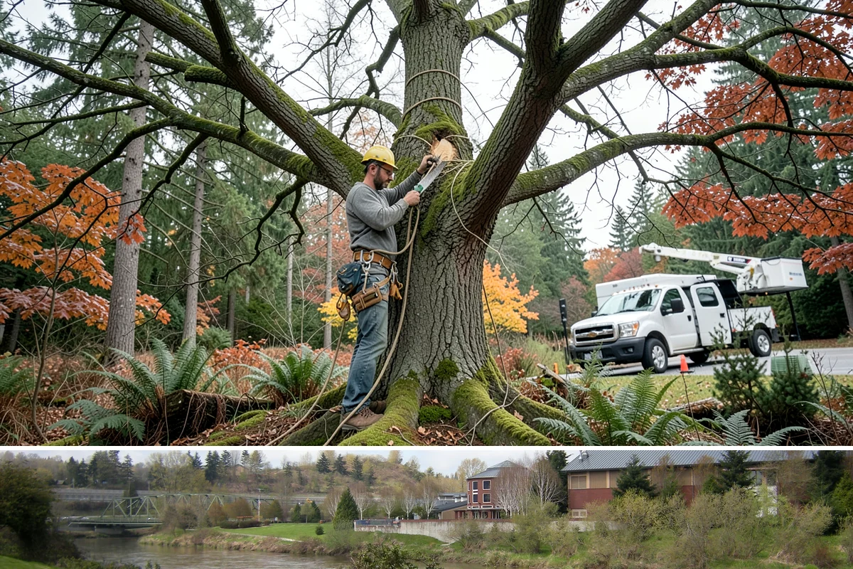 Utility line clearance pruning in Tukwila, King County, WA - Work should follow recognized arboricultural standards matched to specific species timing sensitivities within the Puget Sound...