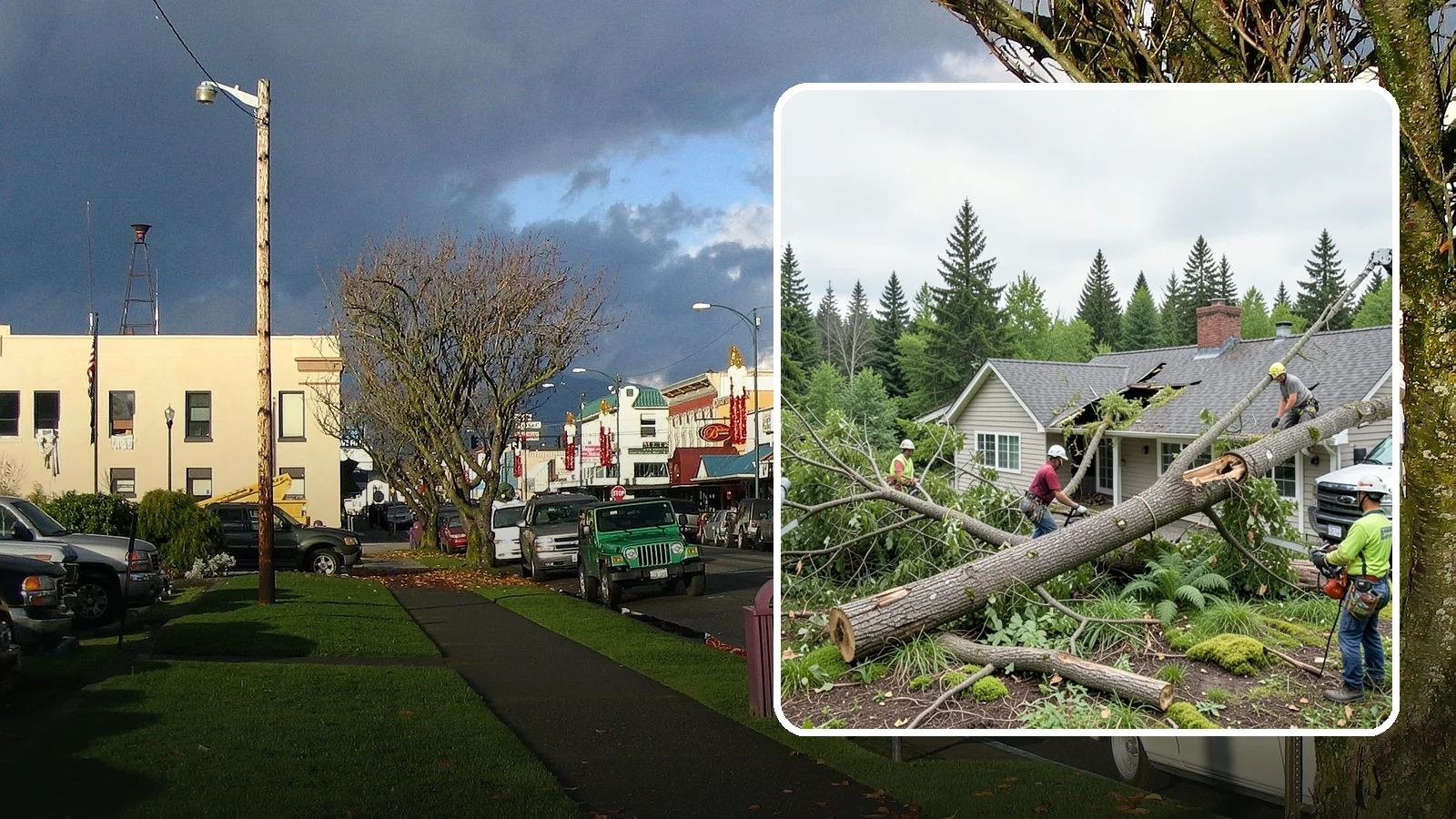 Wind damage cleanup in Arlington, Snohomish County, WA - Cleanup and make-safe work after wind damage.