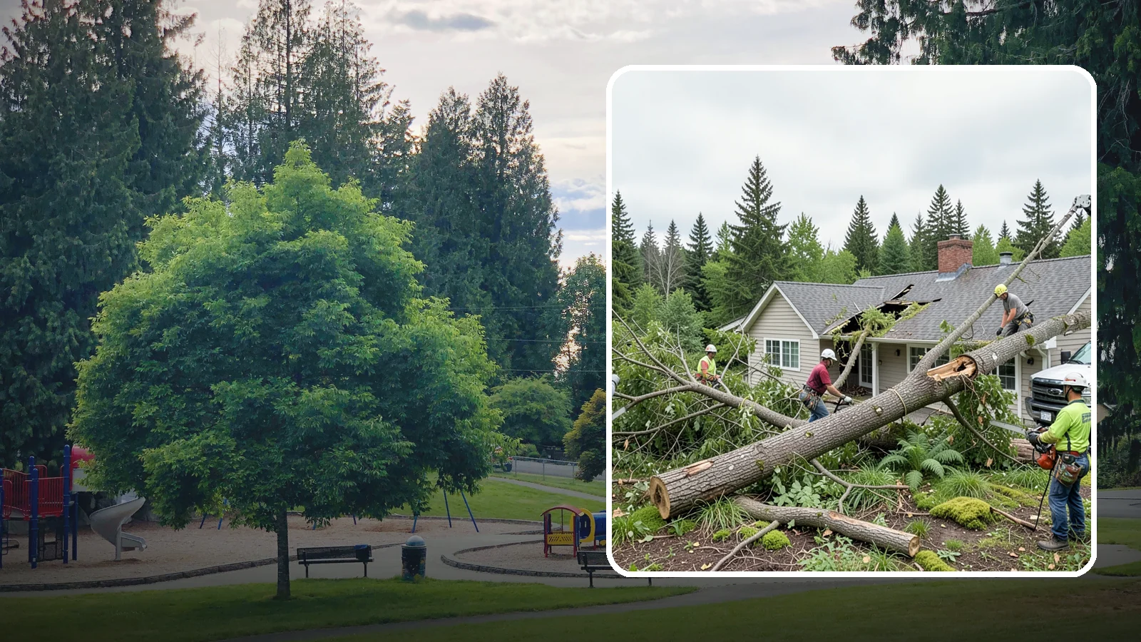 Wind damage cleanup in Bonney Lake, Pierce County, WA - Cleanup and make-safe work after wind damage.