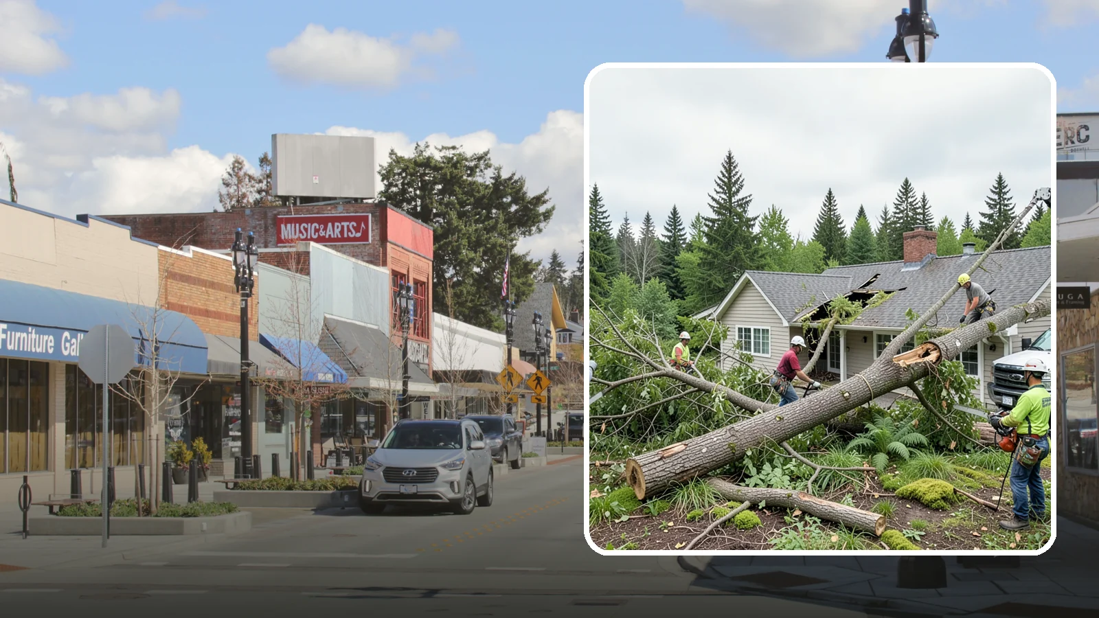 Wind damage cleanup in Bothell, King County, WA - Cleanup and make-safe work after wind damage.