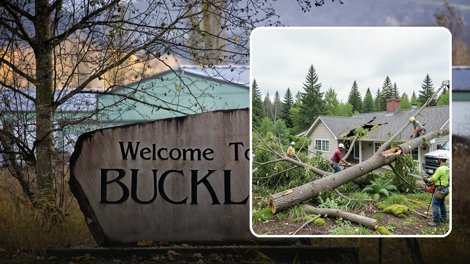 Wind damage cleanup in Buckley, Pierce County, WA - Cleanup and make-safe work after wind damage.
