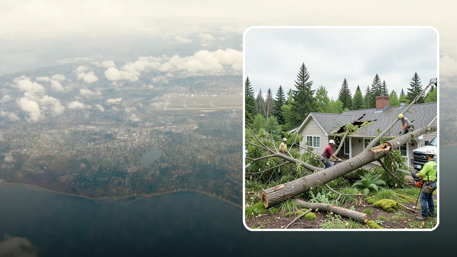 Wind damage cleanup in Burien, King County, WA - Cleanup and make-safe work after wind damage.