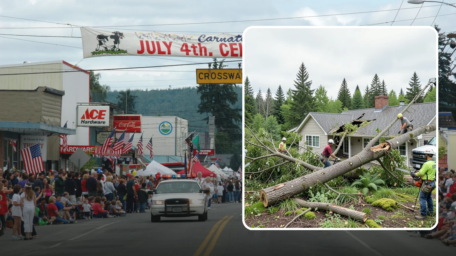 Wind damage cleanup in Carnation, King County, WA - Cleanup and make-safe work after wind damage.