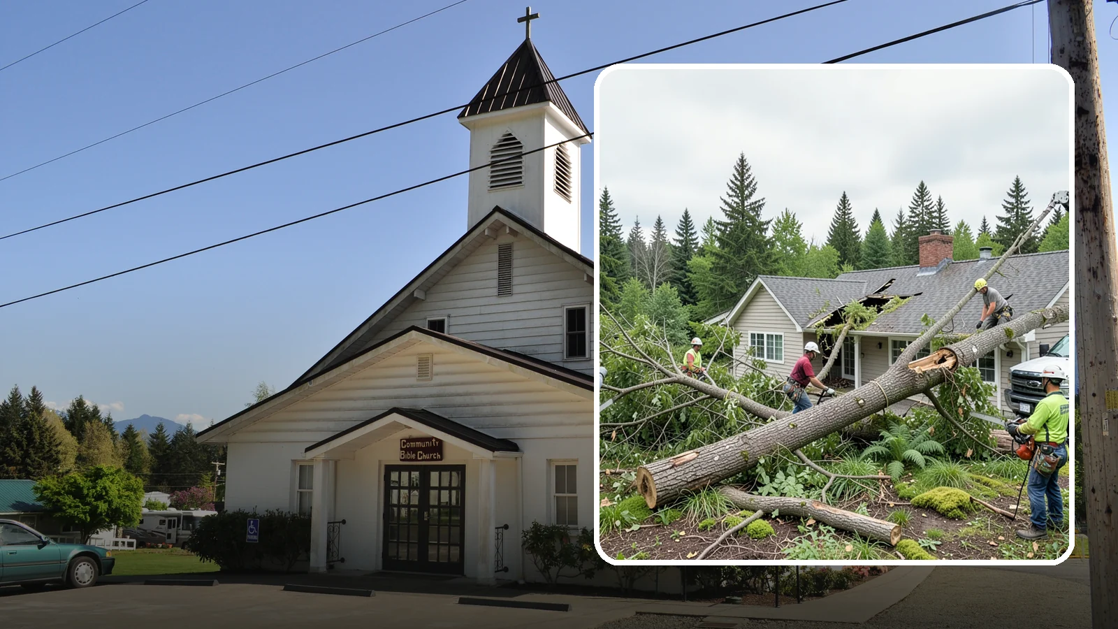 Wind damage cleanup in Concrete, Skagit County, WA - Cleanup and make-safe work after wind damage.