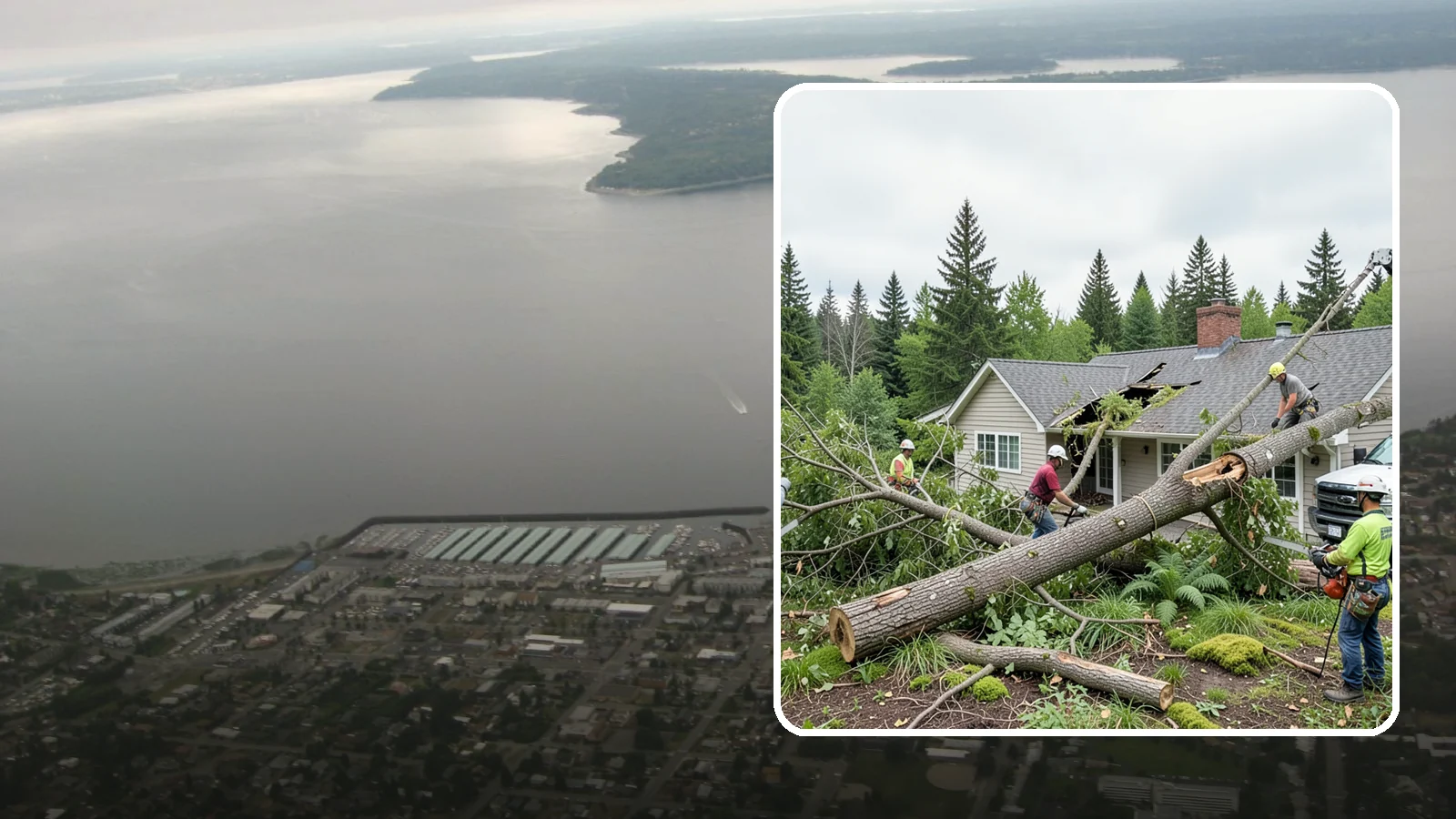 Wind damage cleanup in Des Moines, King County, WA - Cleanup and make-safe work after wind damage.