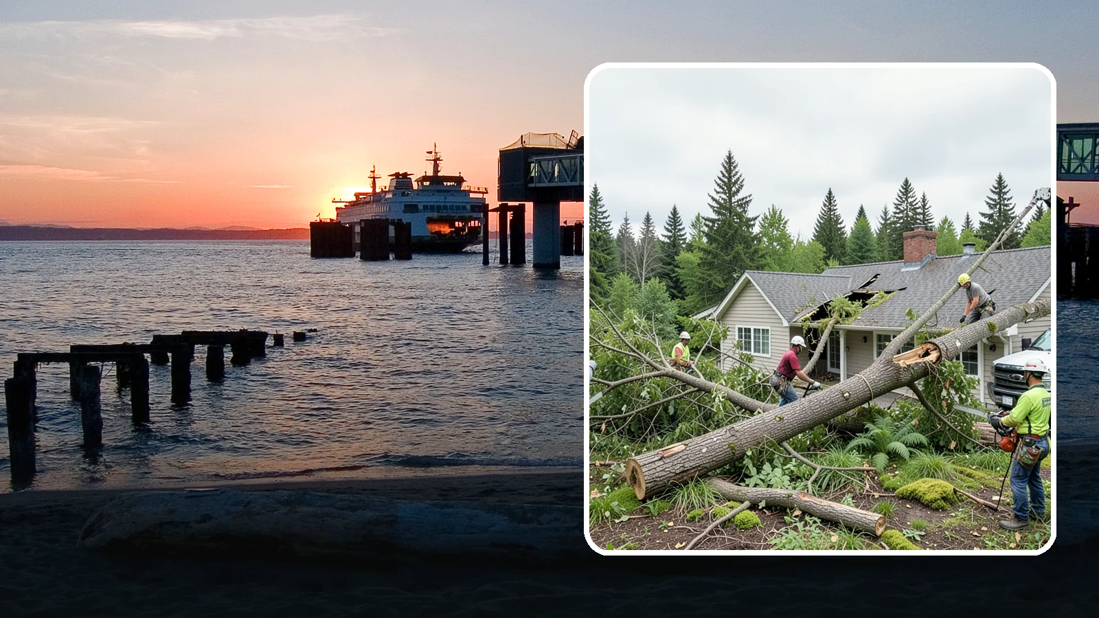 Wind damage cleanup in Edmonds, Snohomish County, WA - Cleanup and make-safe work after wind damage.