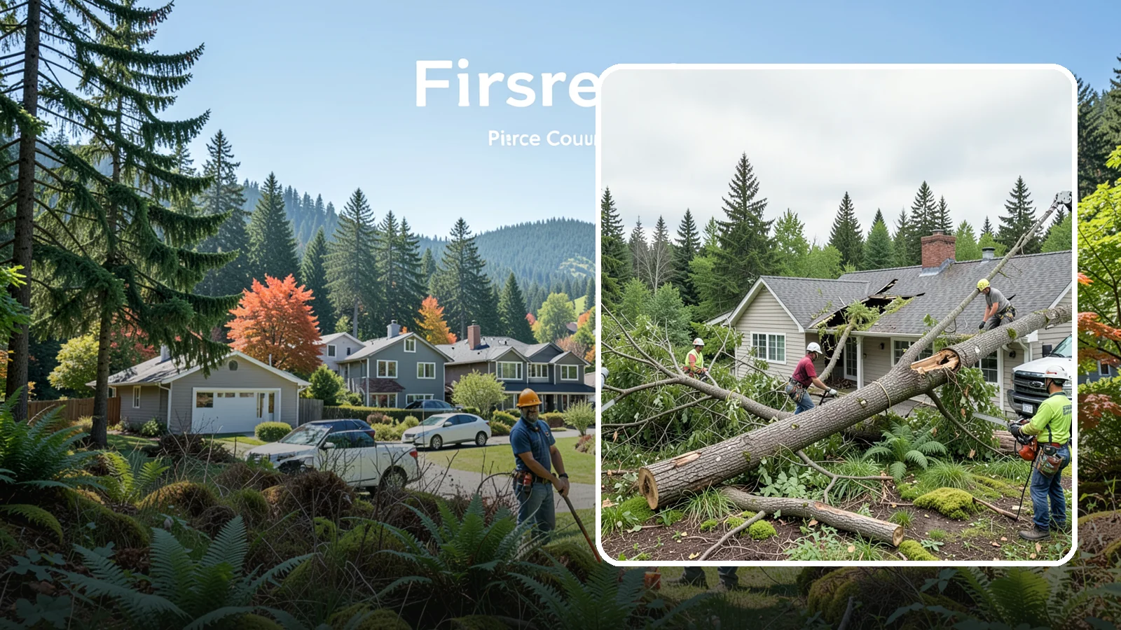 Wind damage cleanup in Fircrest, Pierce County, WA - Cleanup and make-safe work after wind damage.