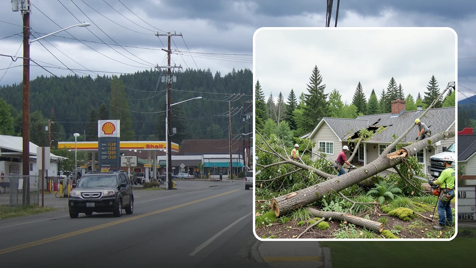Wind damage cleanup in Granite Falls, Snohomish County, WA - Cleanup and make-safe work after wind damage.