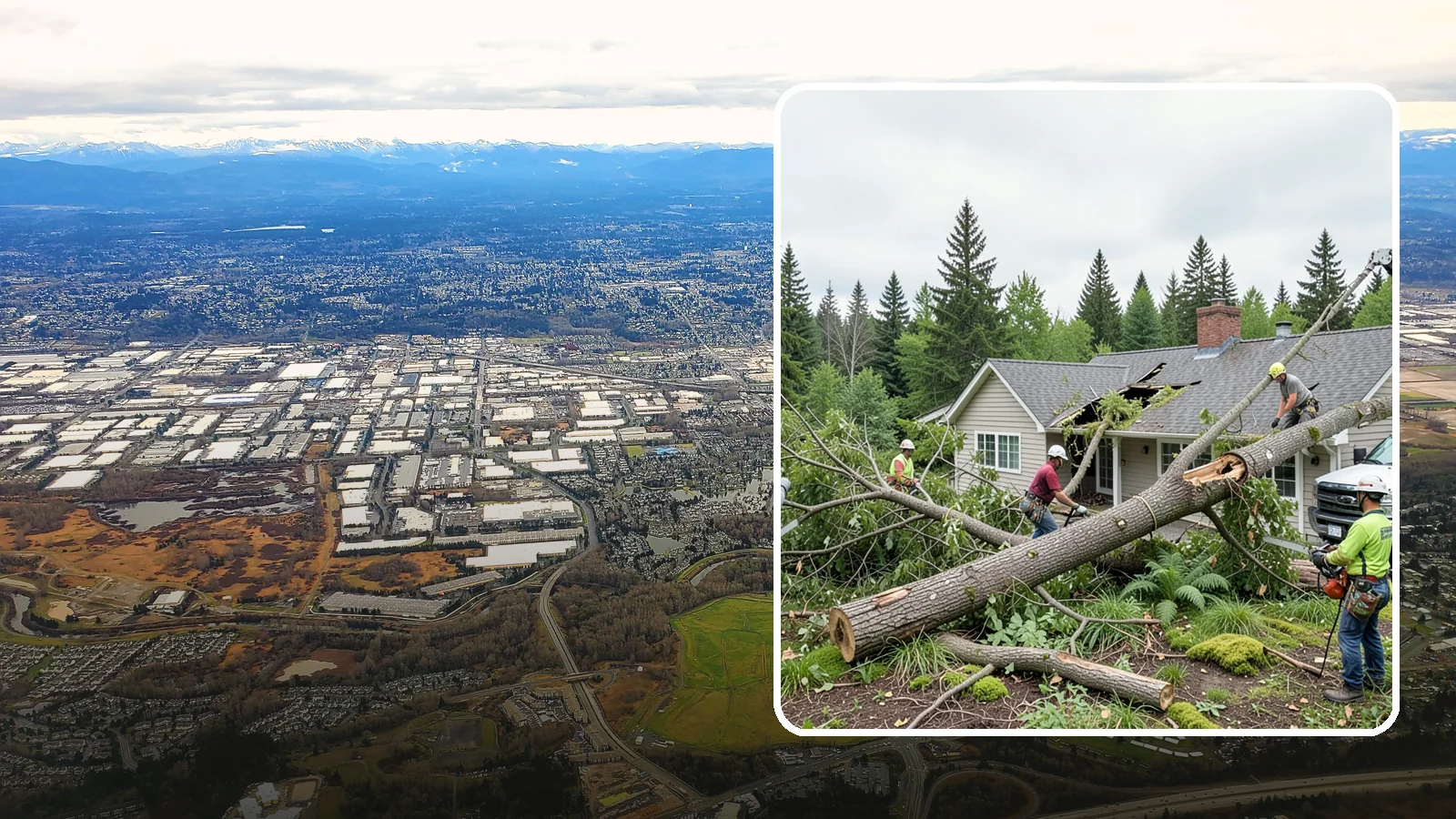 Wind damage cleanup in Kent, King County, WA - Cleanup and make-safe work after wind damage.