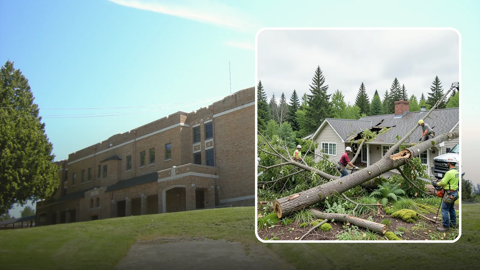 Wind damage cleanup in Maple Valley, King County, WA - Cleanup and make-safe work after wind damage.