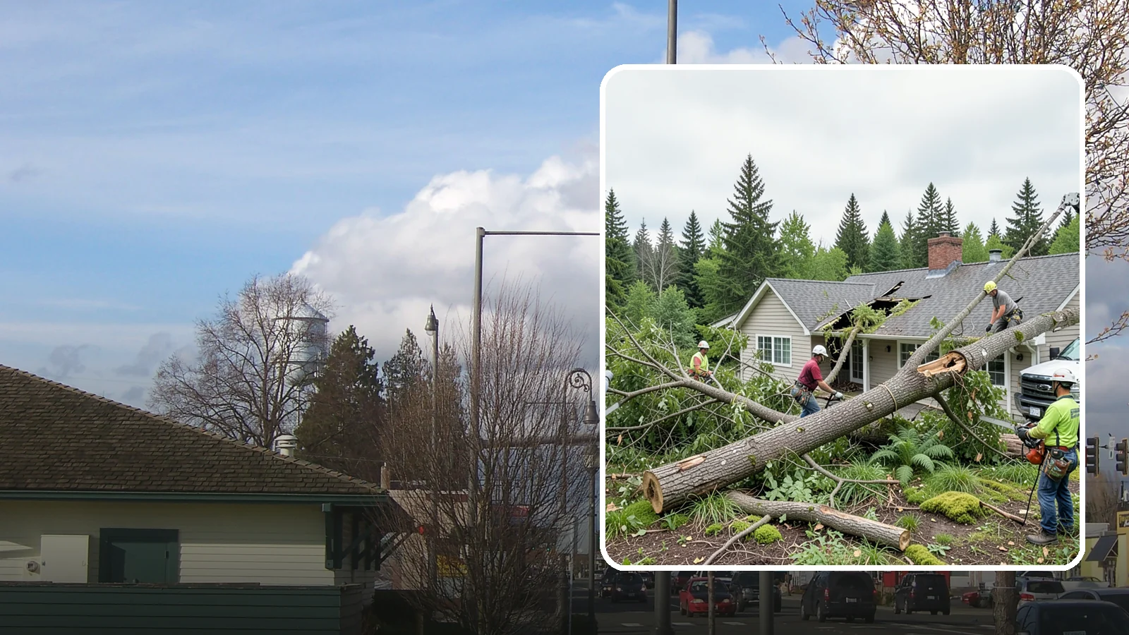 Wind damage cleanup in Marysville, Snohomish County, WA - Cleanup and make-safe work after wind damage.