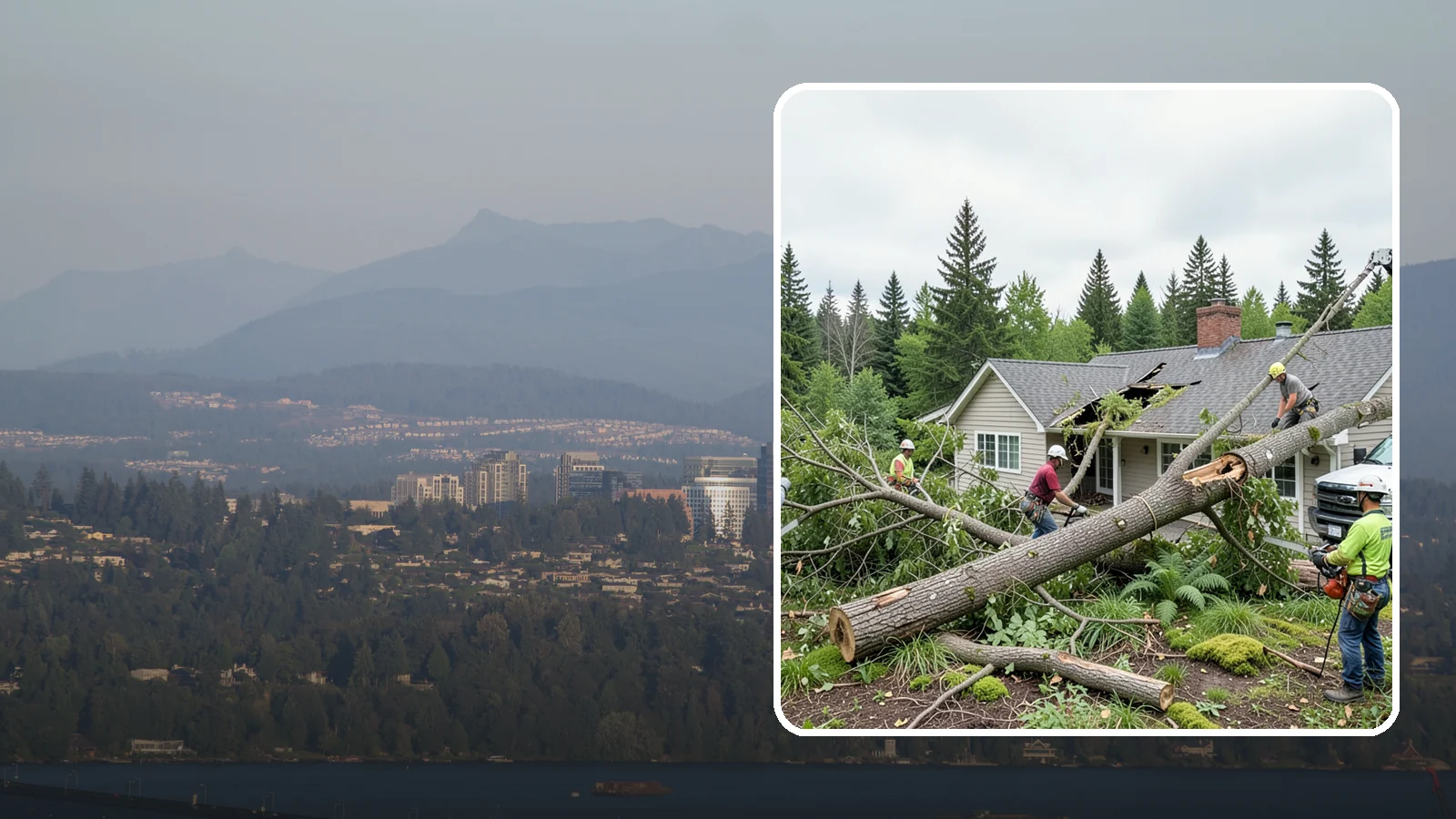 Wind damage cleanup in Medina, King County, WA - Cleanup and make-safe work after wind damage.
