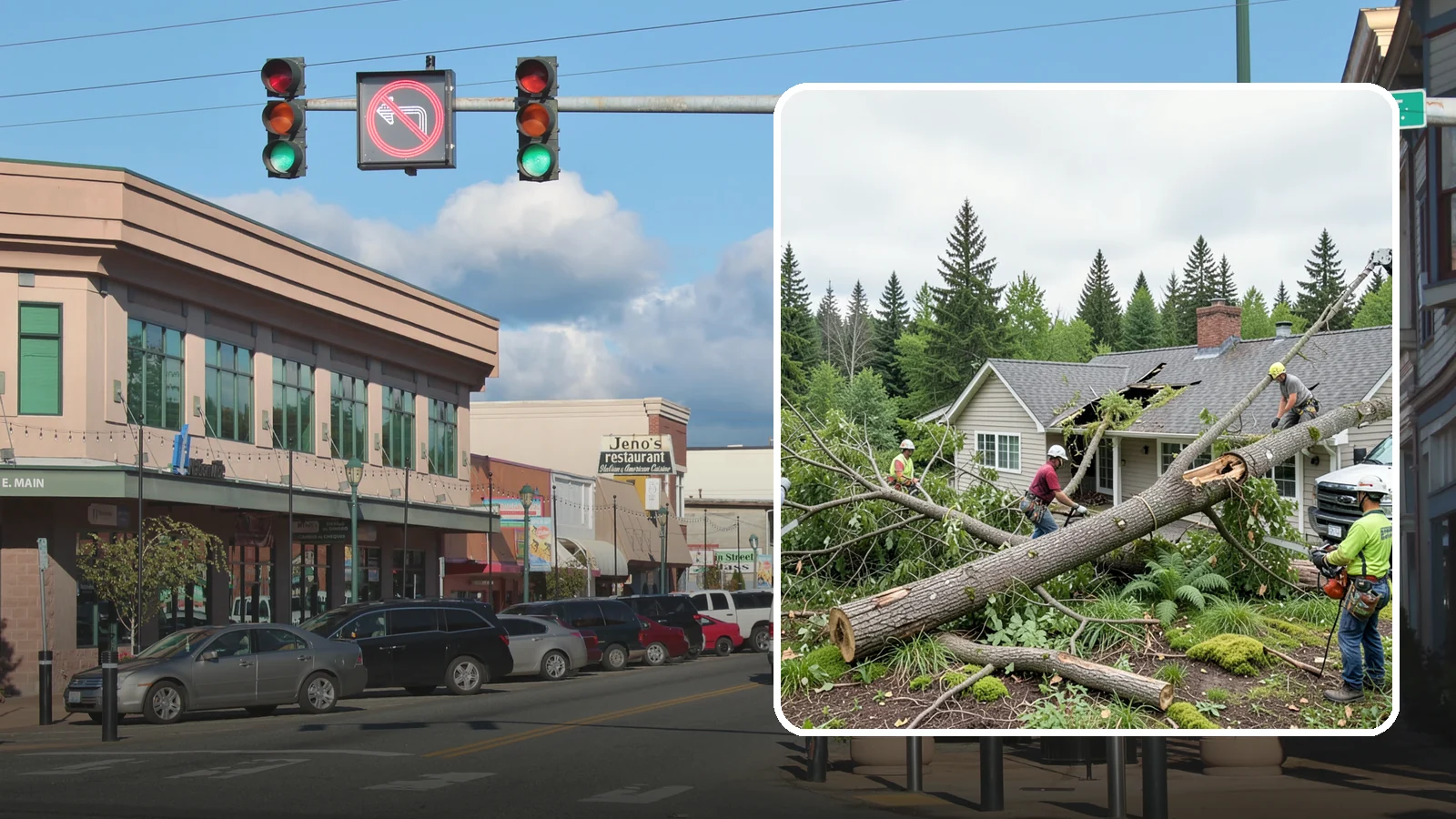 Wind damage cleanup in Monroe, Snohomish County, WA - Cleanup and make-safe work after wind damage.