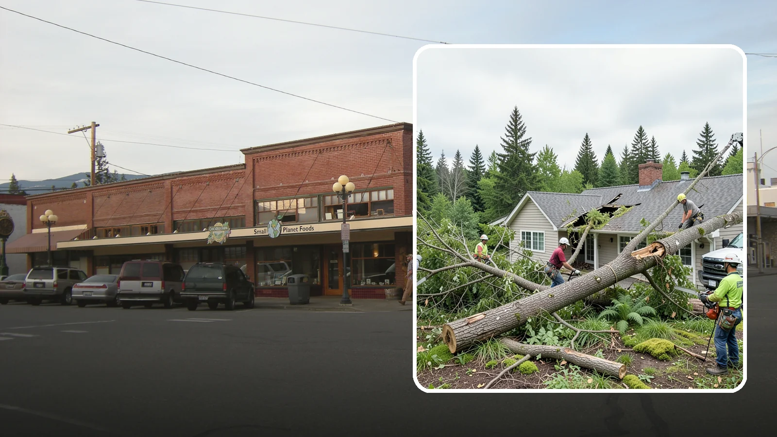 Wind damage cleanup in Sedro-Woolley, Skagit County, WA - Cleanup and make-safe work after wind damage.