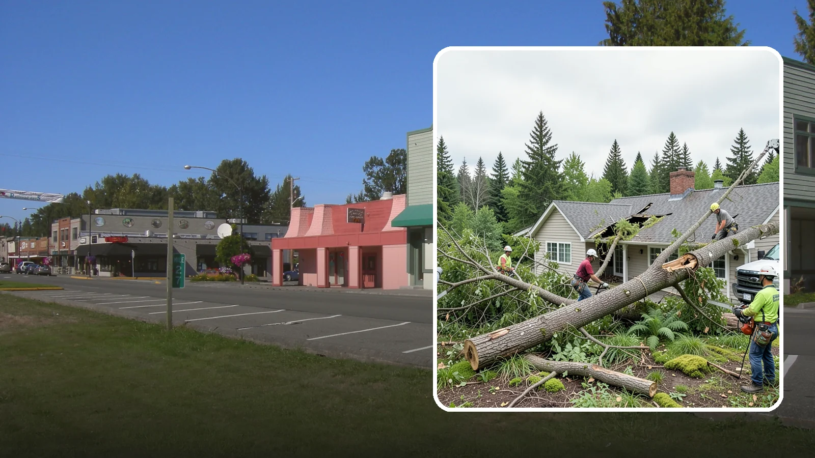Wind damage cleanup in Snoqualmie, King County, WA - Cleanup and make-safe work after wind damage.