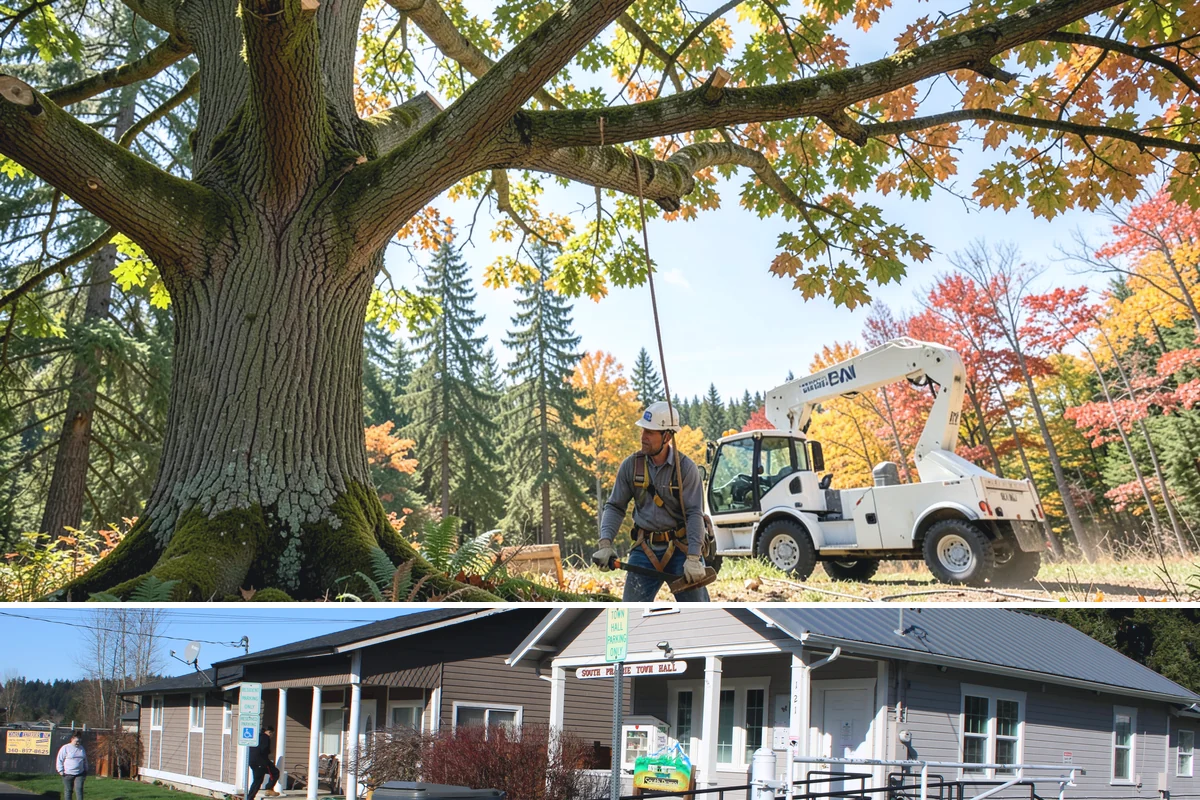 Wind damage cleanup in South Prairie, Pierce County, WA - This service is performed year-round in response to high winds but requires extra caution during wet winter months when ground...