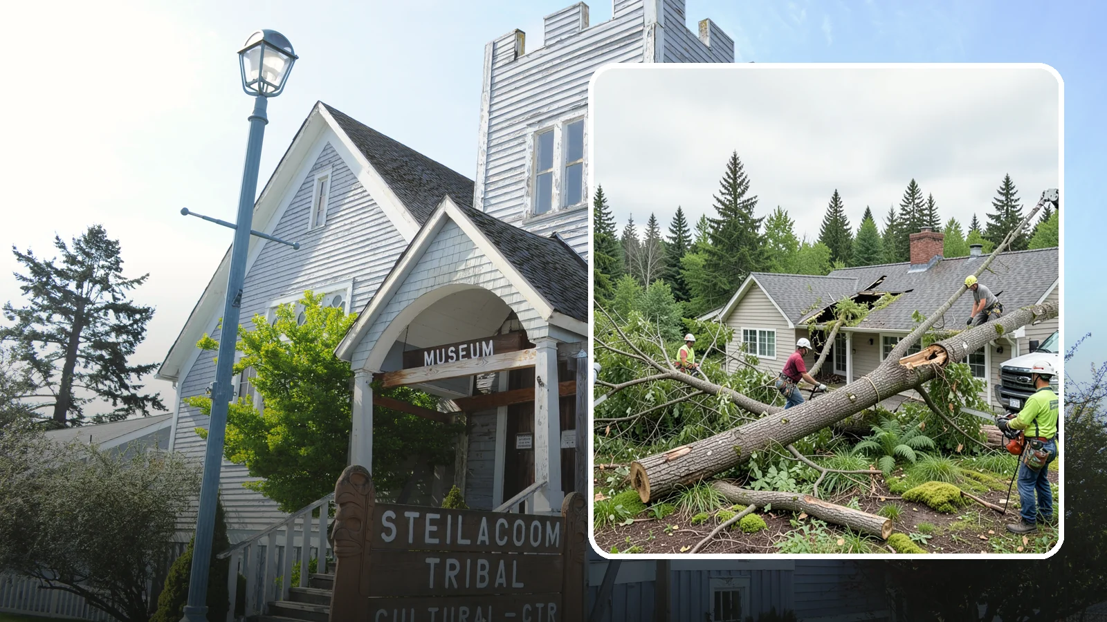 Wind damage cleanup in Steilacoom, Pierce County, WA - Cleanup and make-safe work after wind damage.