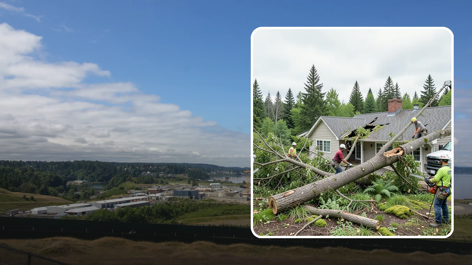 Wind damage cleanup in University Place, Pierce County, WA - Cleanup and make-safe work after wind damage.
