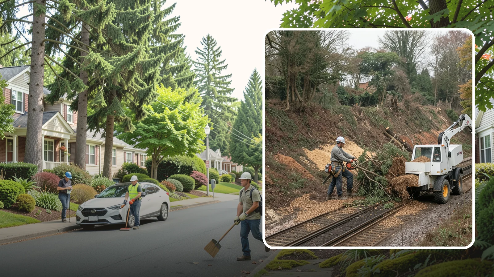 Wood chipping in Beaux Arts Village, King County, WA - The on-site chipping of branches and limbs.