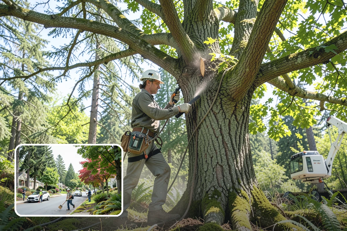 Wood chipping in Beaux Arts Village, King County, WA - Turns removed wood and debris into usable products