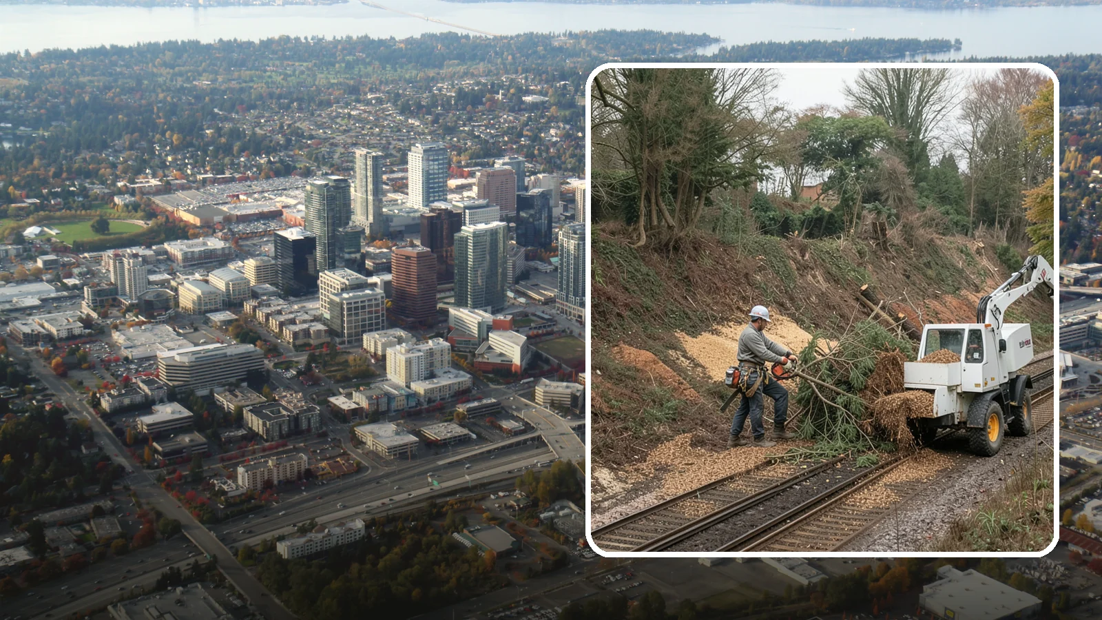 Wood chipping in Bellevue, King County, WA - The on-site chipping of branches and limbs.