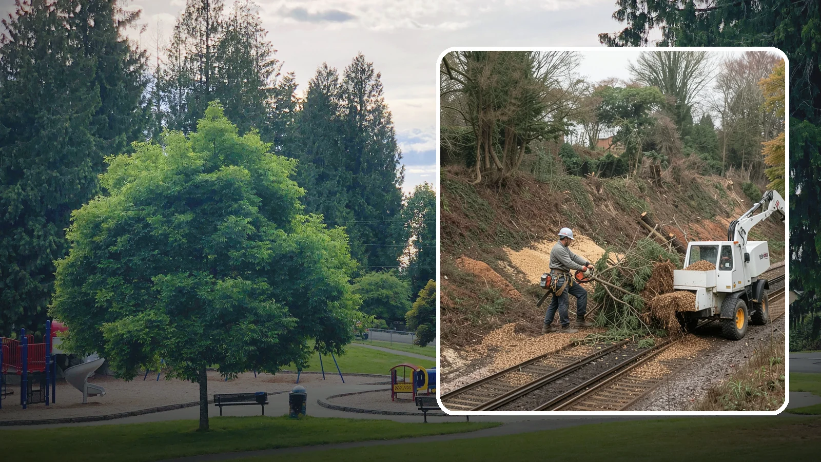 Wood chipping in Bonney Lake, Pierce County, WA - The on-site chipping of branches and limbs.