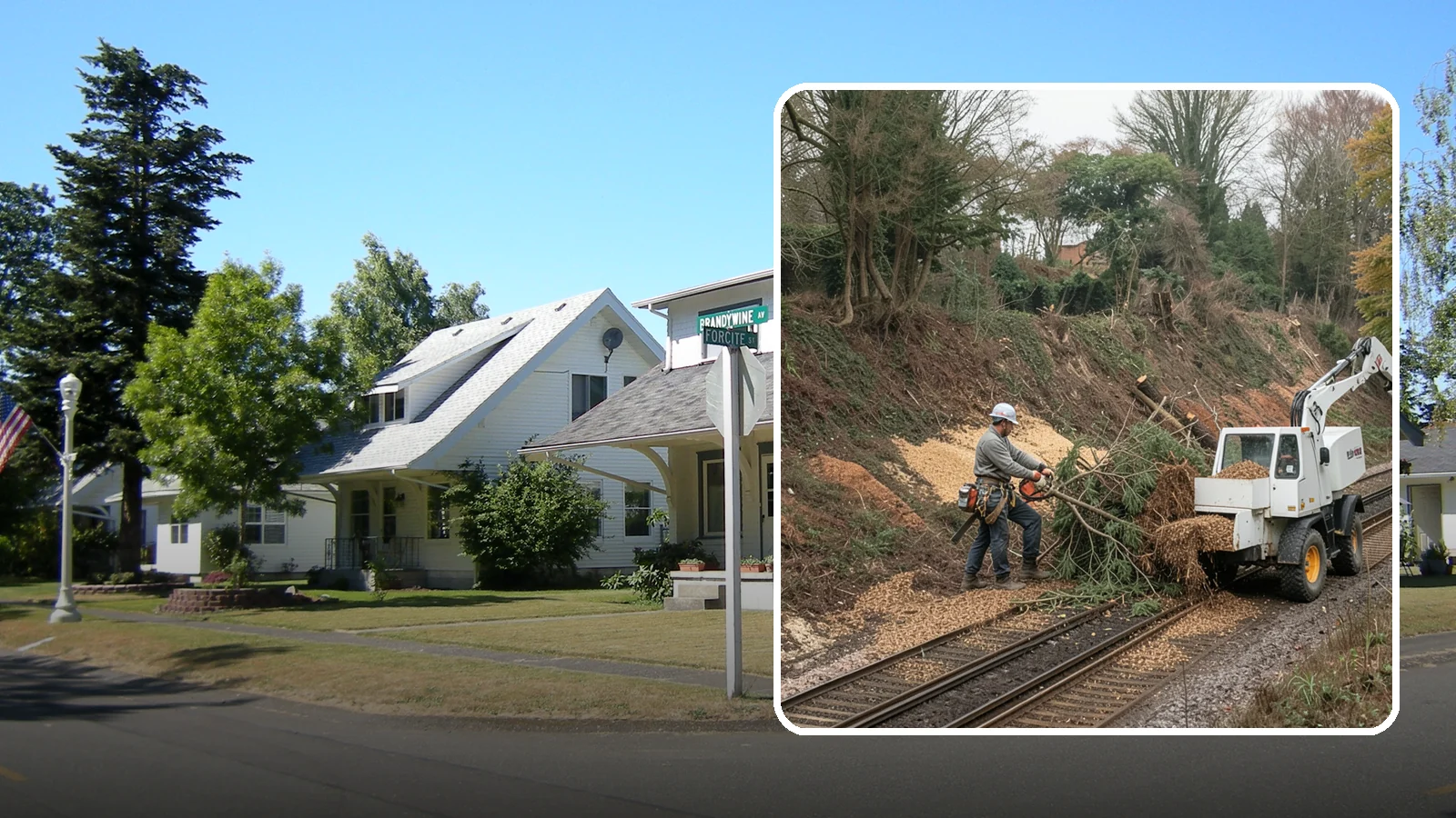 Wood chipping in DuPont, Pierce County, WA - The on-site chipping of branches and limbs.