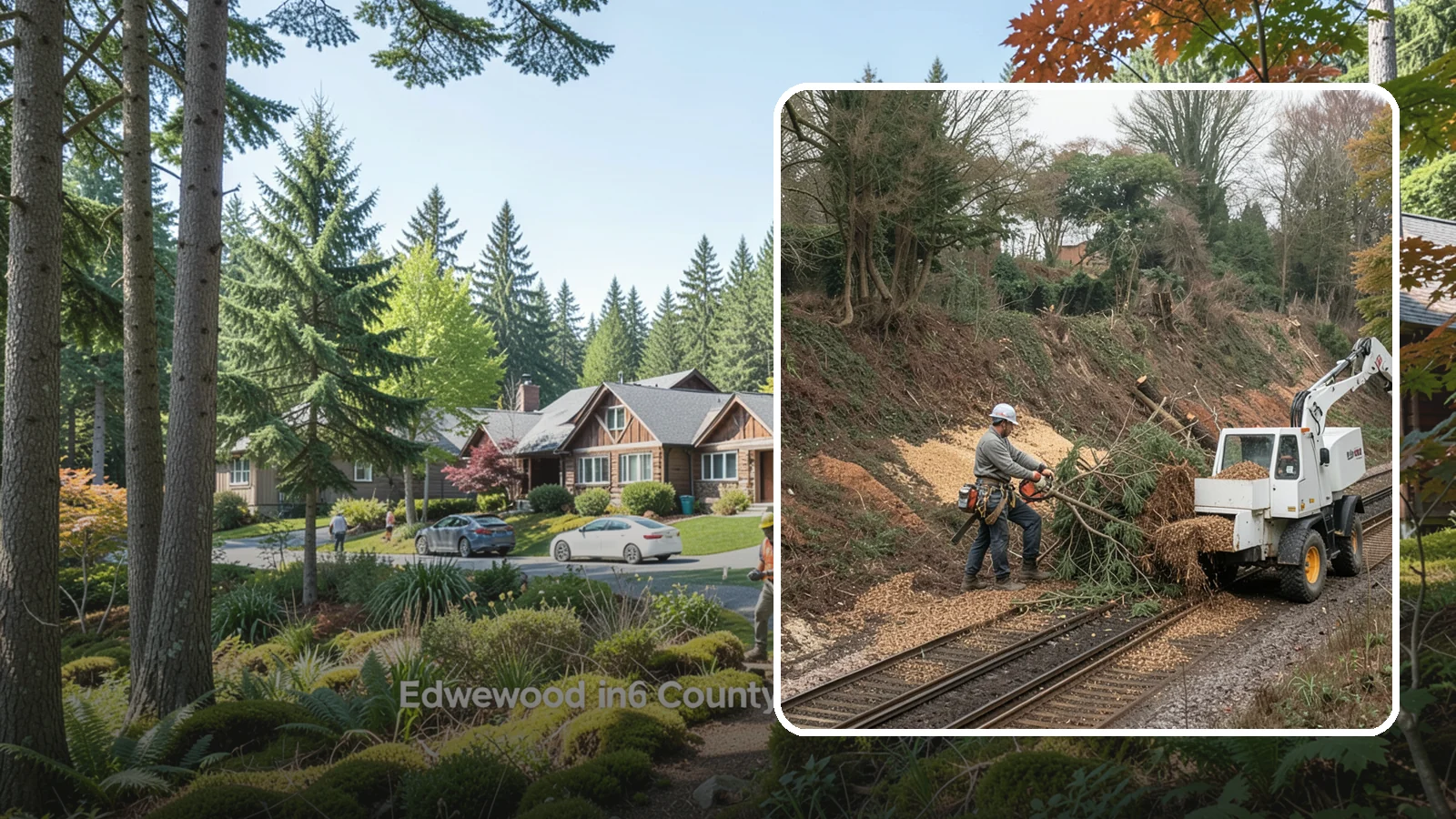 Wood chipping in Edgewood, Pierce County, WA - The on-site chipping of branches and limbs.