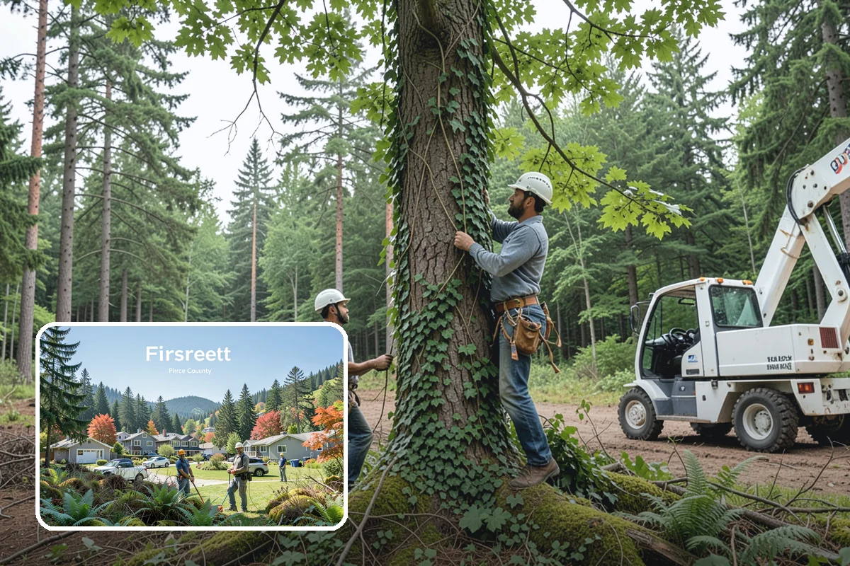 Wood chipping in Fircrest, Pierce County, WA - Turns removed wood and debris into usable products