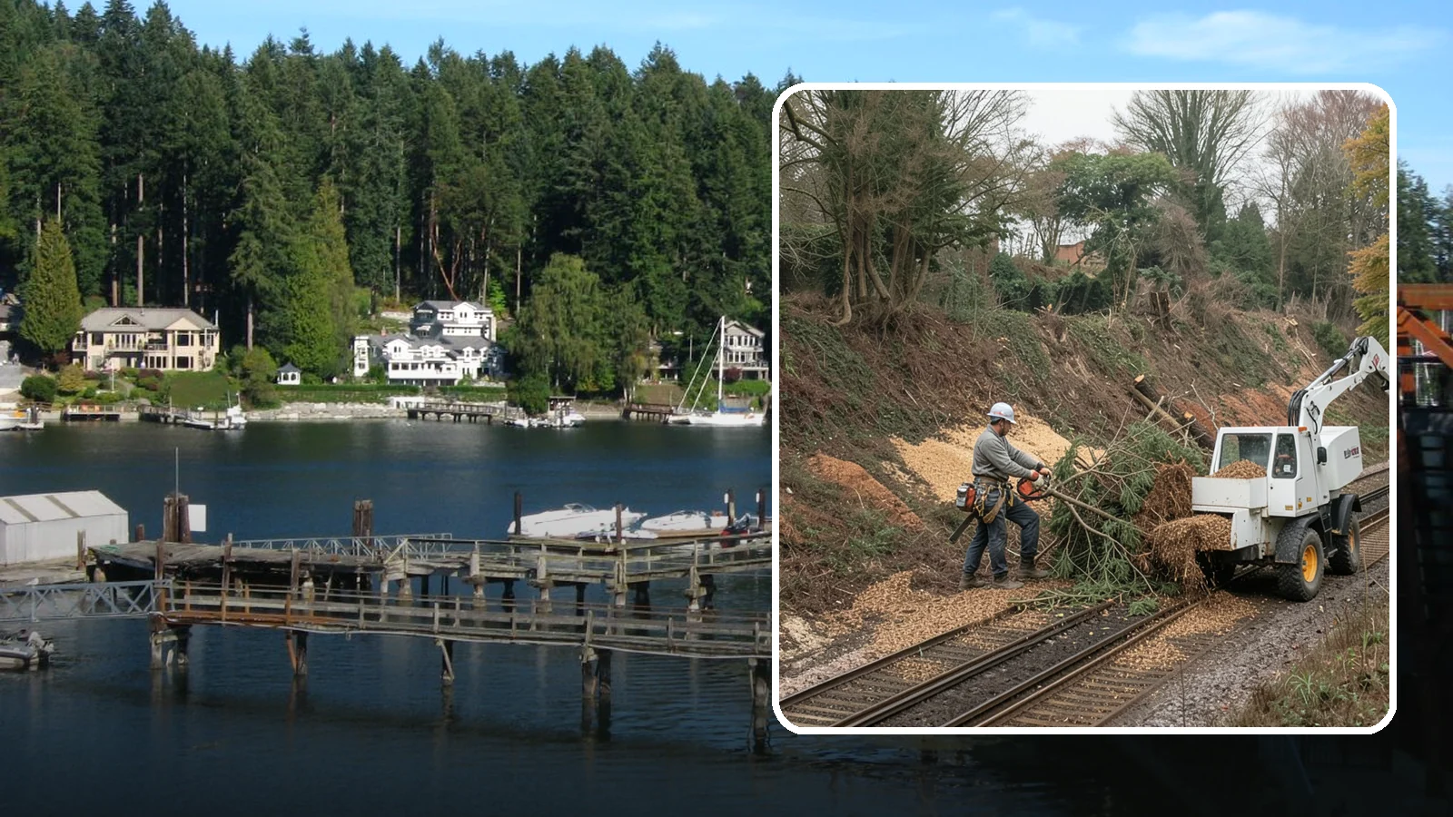 Wood chipping in Gig Harbor, Pierce County, WA - The on-site chipping of branches and limbs.