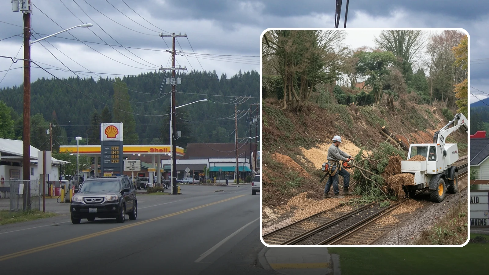 Wood chipping in Granite Falls, Snohomish County, WA - The on-site chipping of branches and limbs.