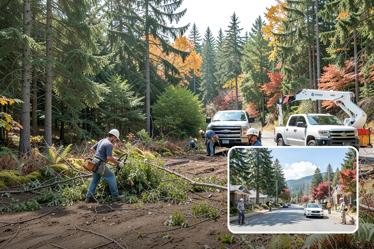 Wood chipping in Hunts Point, King County, WA - Turns removed wood and debris into usable products