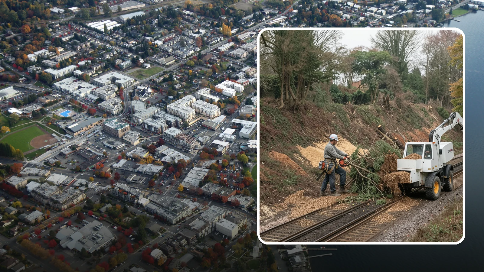 Wood chipping in Kirkland, King County, WA - The on-site chipping of branches and limbs.