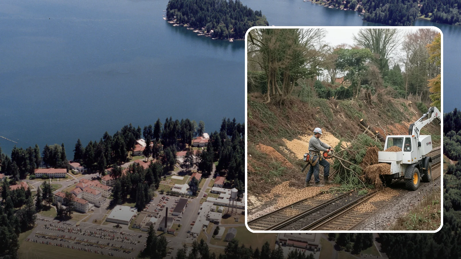 Wood chipping in Lakewood, Pierce County, WA - The on-site chipping of branches and limbs.