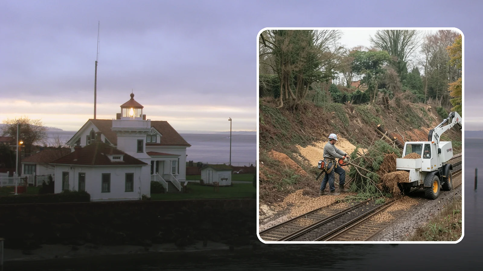 Wood chipping in Mukilteo, Snohomish County, WA - The on-site chipping of branches and limbs.
