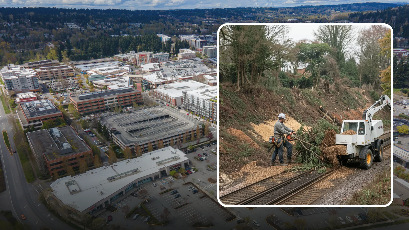 Wood chipping in Redmond, King County, WA - The on-site chipping of branches and limbs.