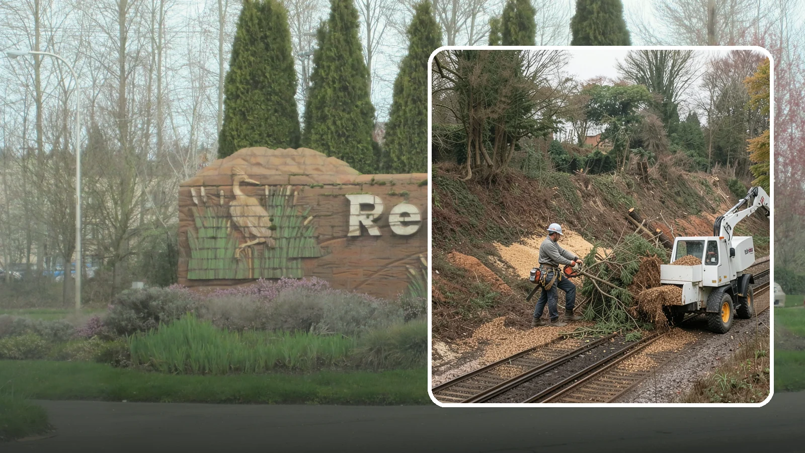 Wood chipping in Renton, King County, WA - The on-site chipping of branches and limbs.