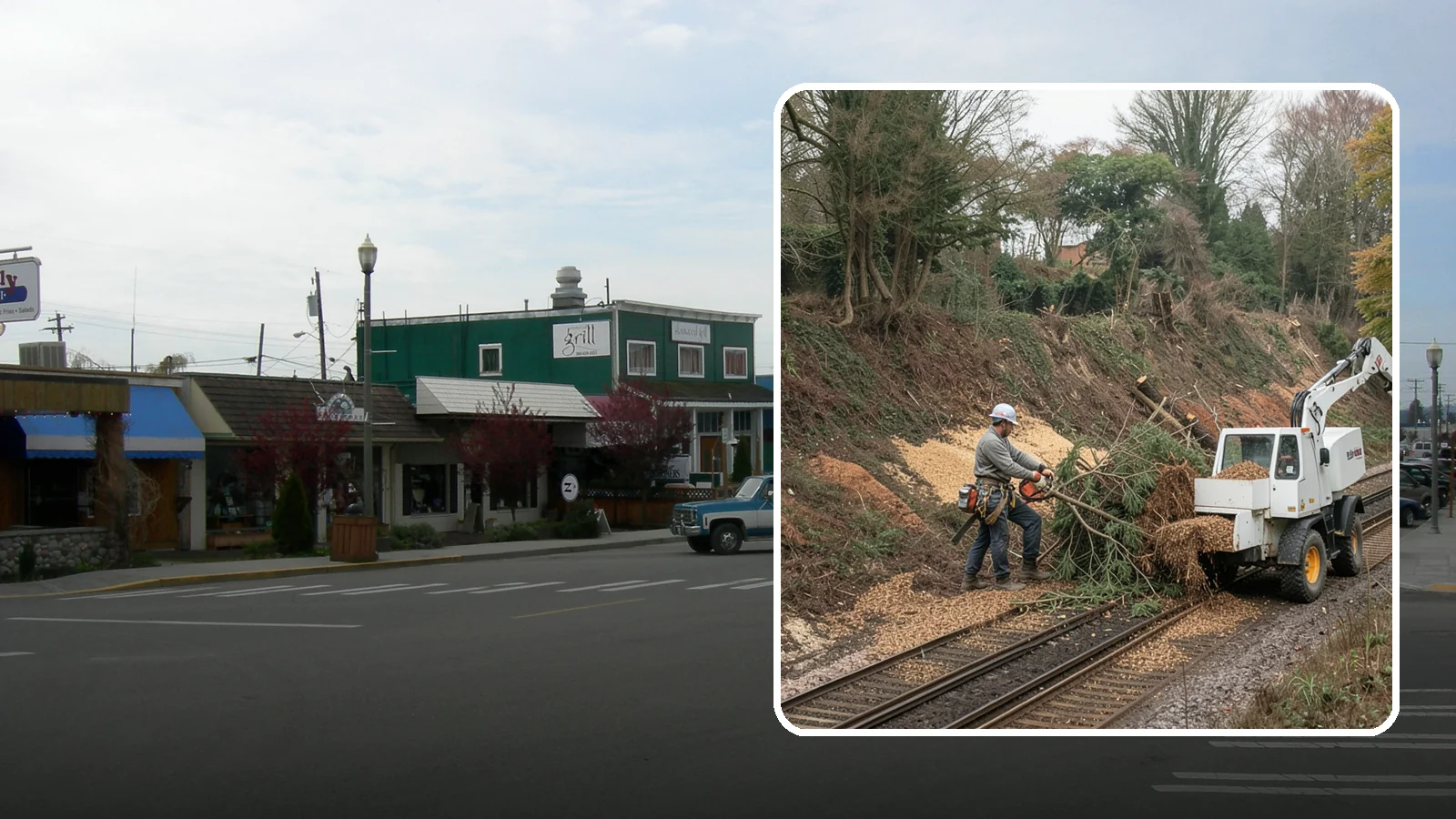 Wood chipping in Stanwood, Snohomish County, WA - The on-site chipping of branches and limbs.