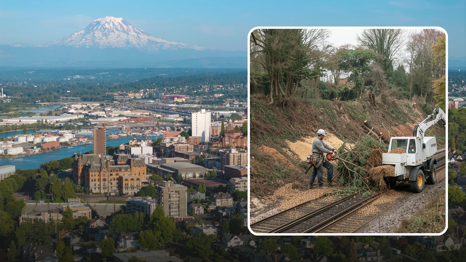 Wood chipping in Tacoma, Pierce County, WA - The on-site chipping of branches and limbs.