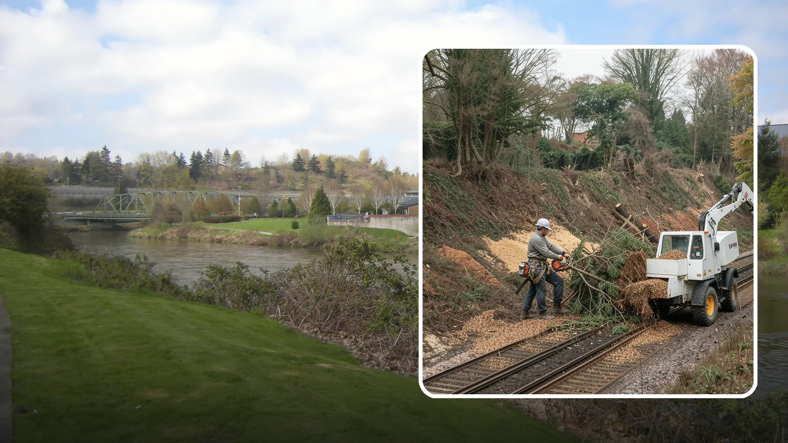 Wood chipping in Tukwila, King County, WA - The on-site chipping of branches and limbs.