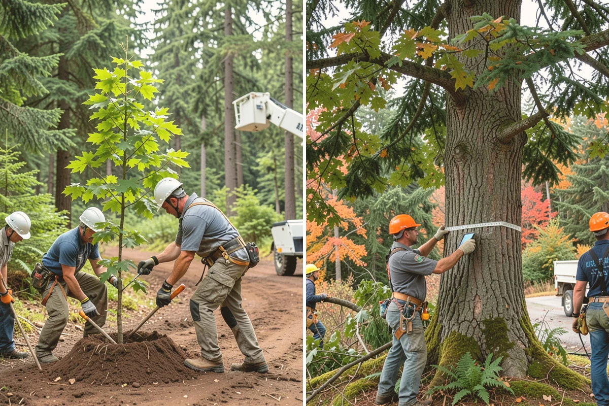 Young tree training in Algona, King County, WA - Assess canopy condition and pruning objectives
