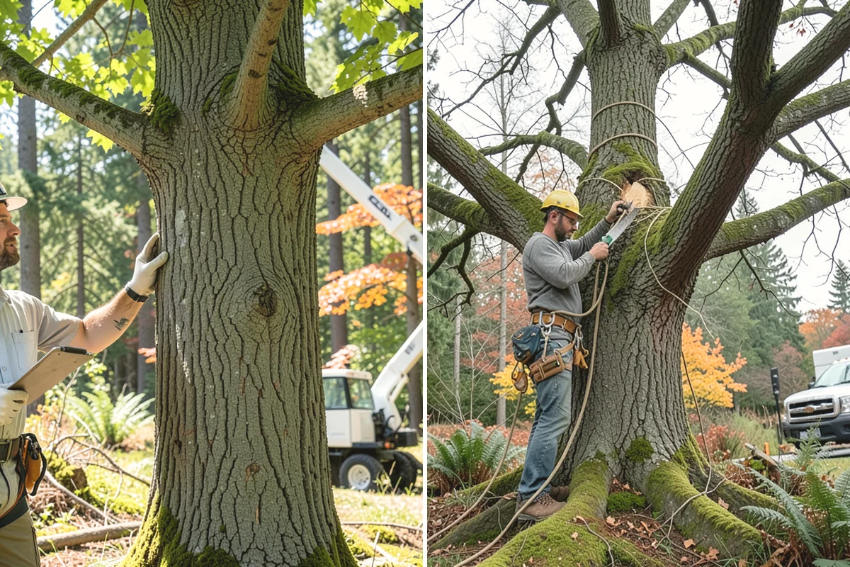 Young tree training in Duvall, King County, WA - Assess canopy condition and pruning objectives