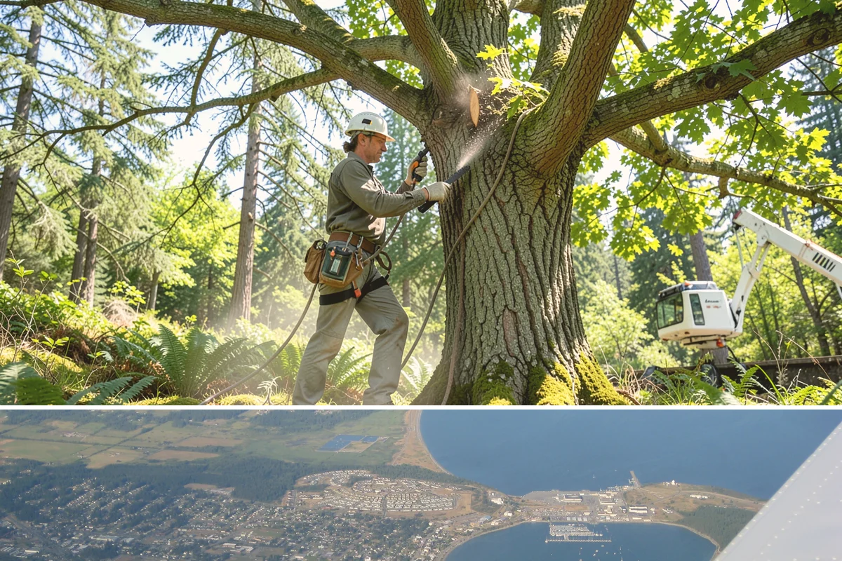 Young tree training in Oak Harbor, Island County, WA - Work should follow recognized arboricultural standards matched to specific seasonal sensitivities for each species in the Puget...