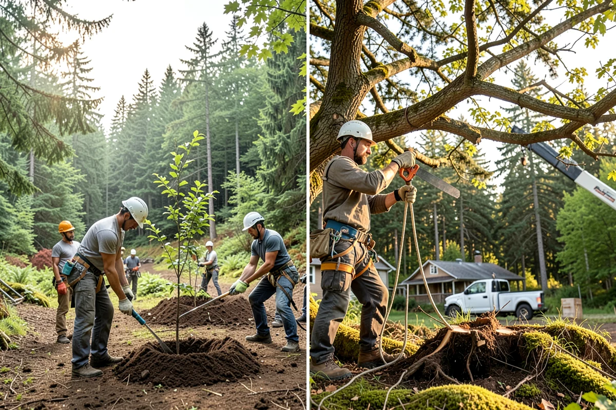 Young tree training in Snoqualmie, King County, WA - Assess canopy condition and pruning objectives